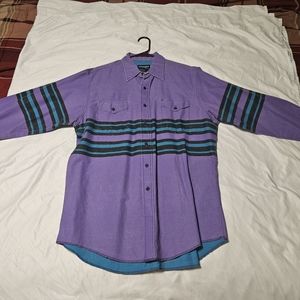 Purple Striped Wrangler Brushpopper Style Long Sleeve Button Up Shirt 16.5 x 35